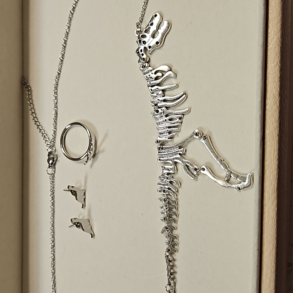 Dinosaur jewelry set - necklace, ring, earrings